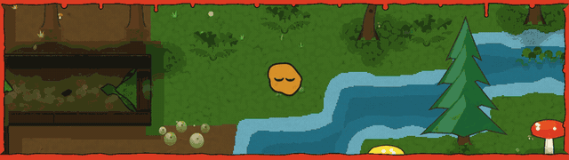 A painted blob wades across a shallow forest creek. The water washes away its coat, then the hand paints it again on the far bank.