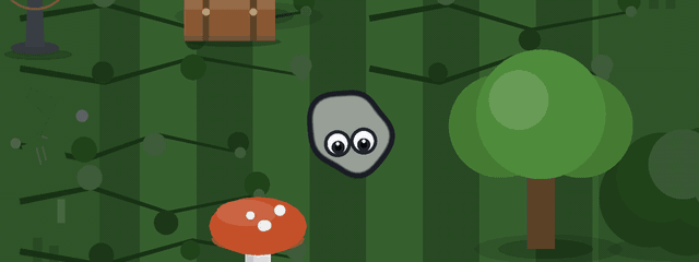 A grey blob standing in jungle foliage slowly takes on the exact greens around it until only its eyes are visible, then fades back to grey.
