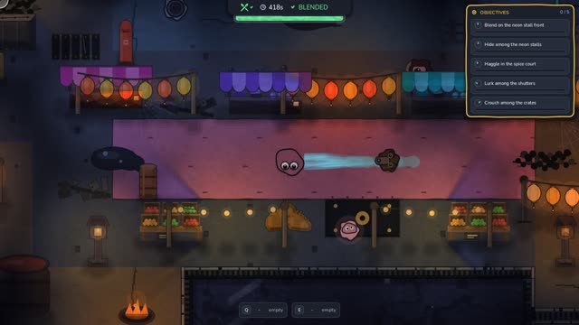 A neon bazaar where the tracker hound follows a wet paint trail.